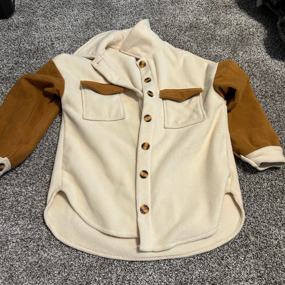 SHEIN Cream and Brown Utility Jacket Cozy Shacket Style